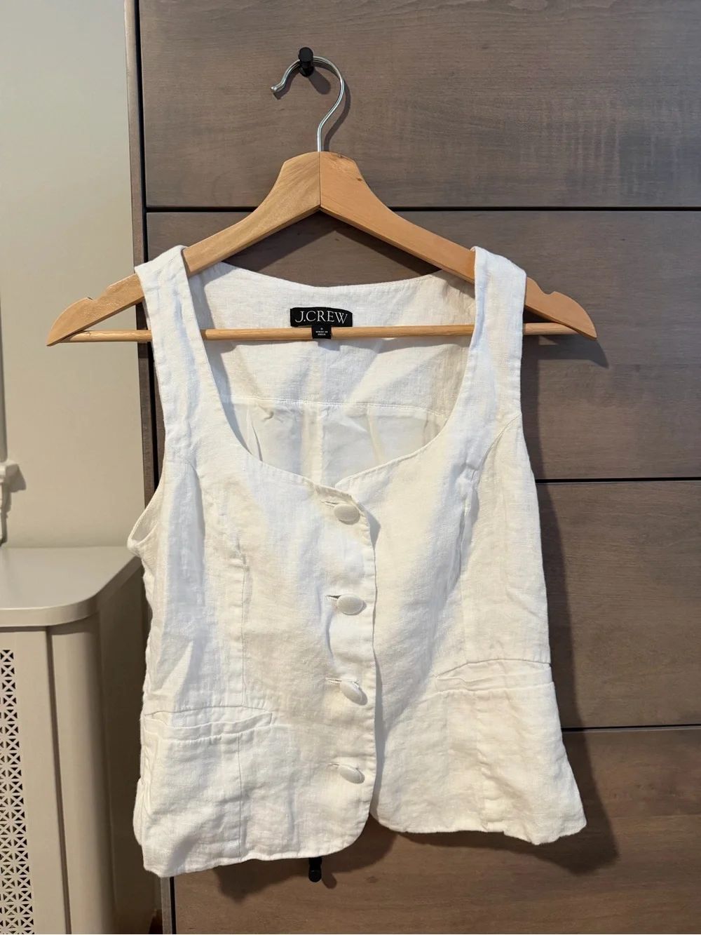 J. Crew White Linen Sleeveless Button-Front Tank - Picture 1 of 2